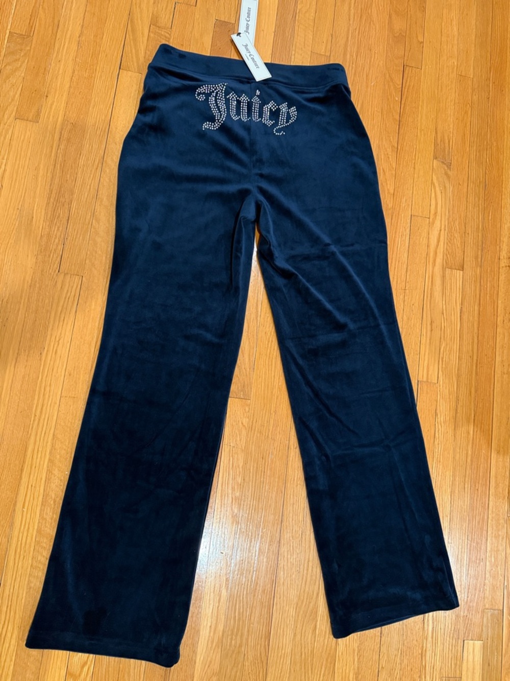NWT Juicy Couture Navy Velour Rhinestone Logo Pants SizeS